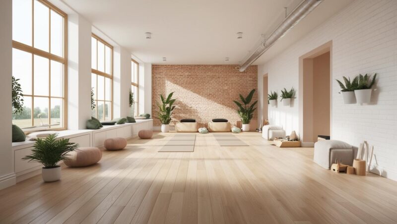 yoga studio design in beige