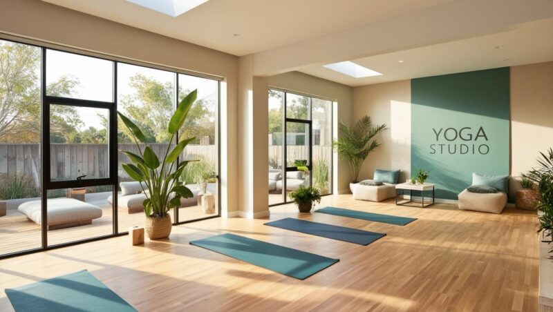 yoga studio design in green